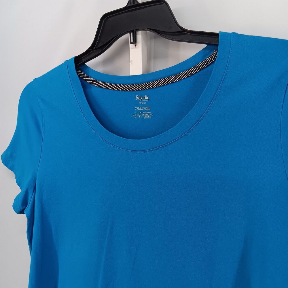 Rafaella Shirt Women Size PXL Blue Short Sleeve Round Neck Casual Pullover Top - Picture 3 of 6